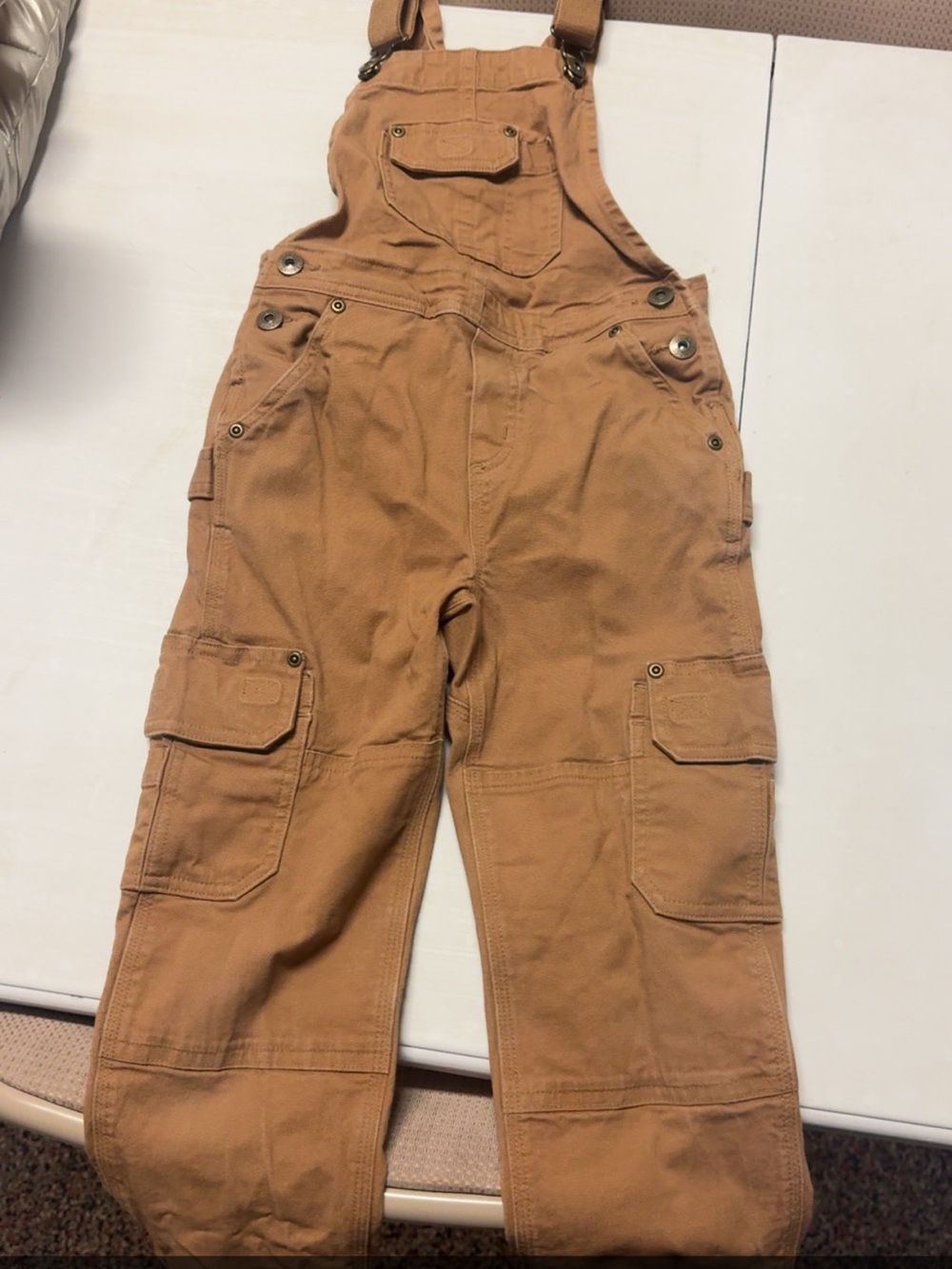 Duluth Trading Co Kids Tan Canvas Cargo Overalls